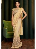 Silk Georgette Beige Wedding Wear Embroidery Work Ready To Wear Saree